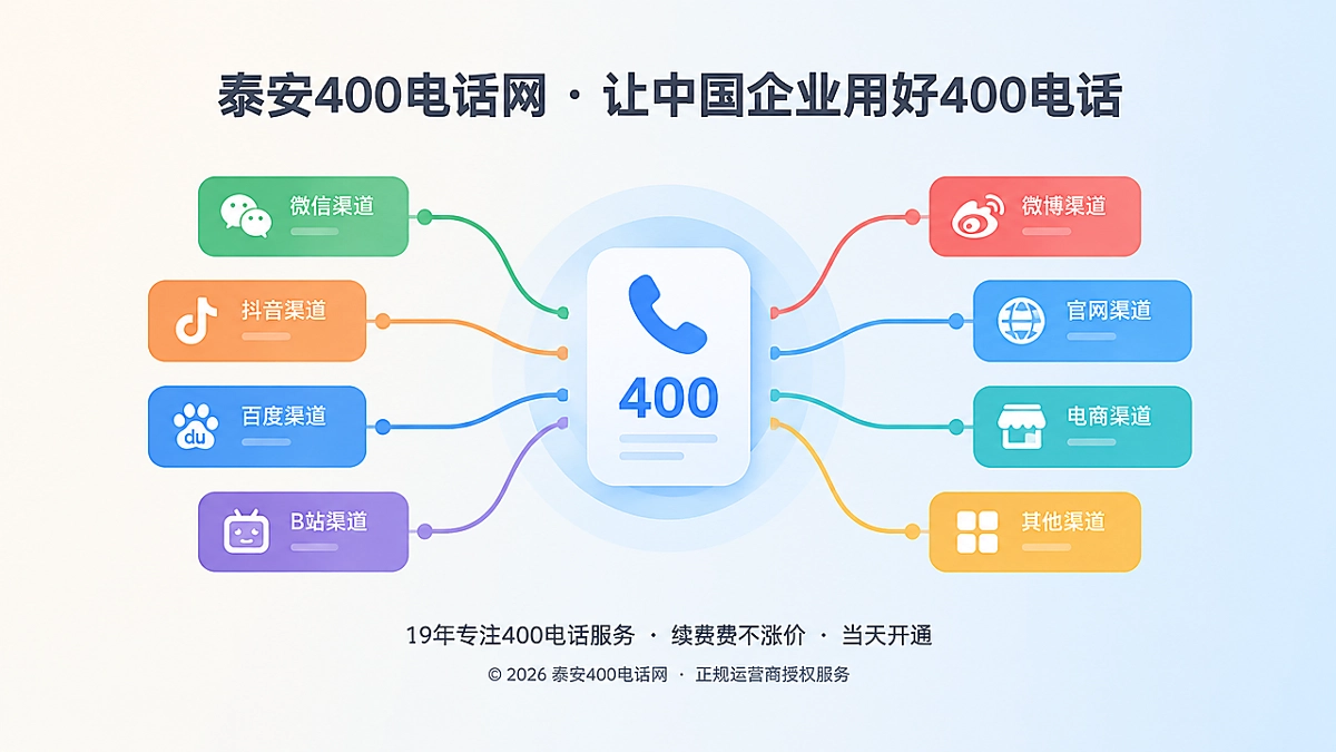 多个渠道汇聚到统一400电话入口的扁平化插画